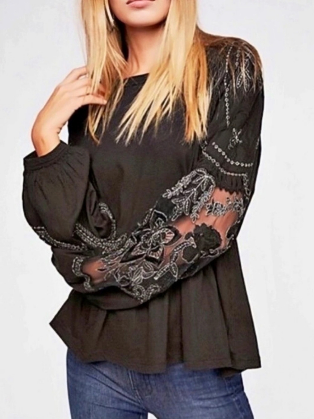 Free People Penny Embroidered Peplum Blouse XS